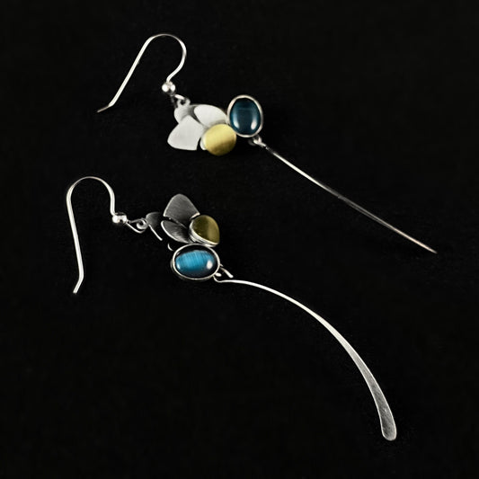 Lightweight Handmade Geometric Aluminum Earrings, Blue Leaves