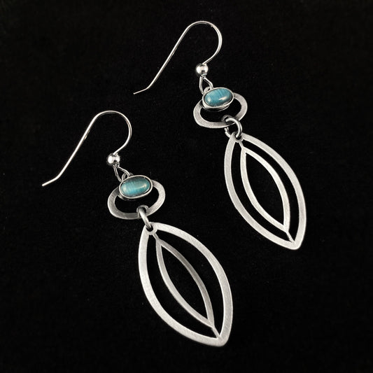 Lightweight Handmade Geometric Aluminum Earrings, Blue Oval Eye