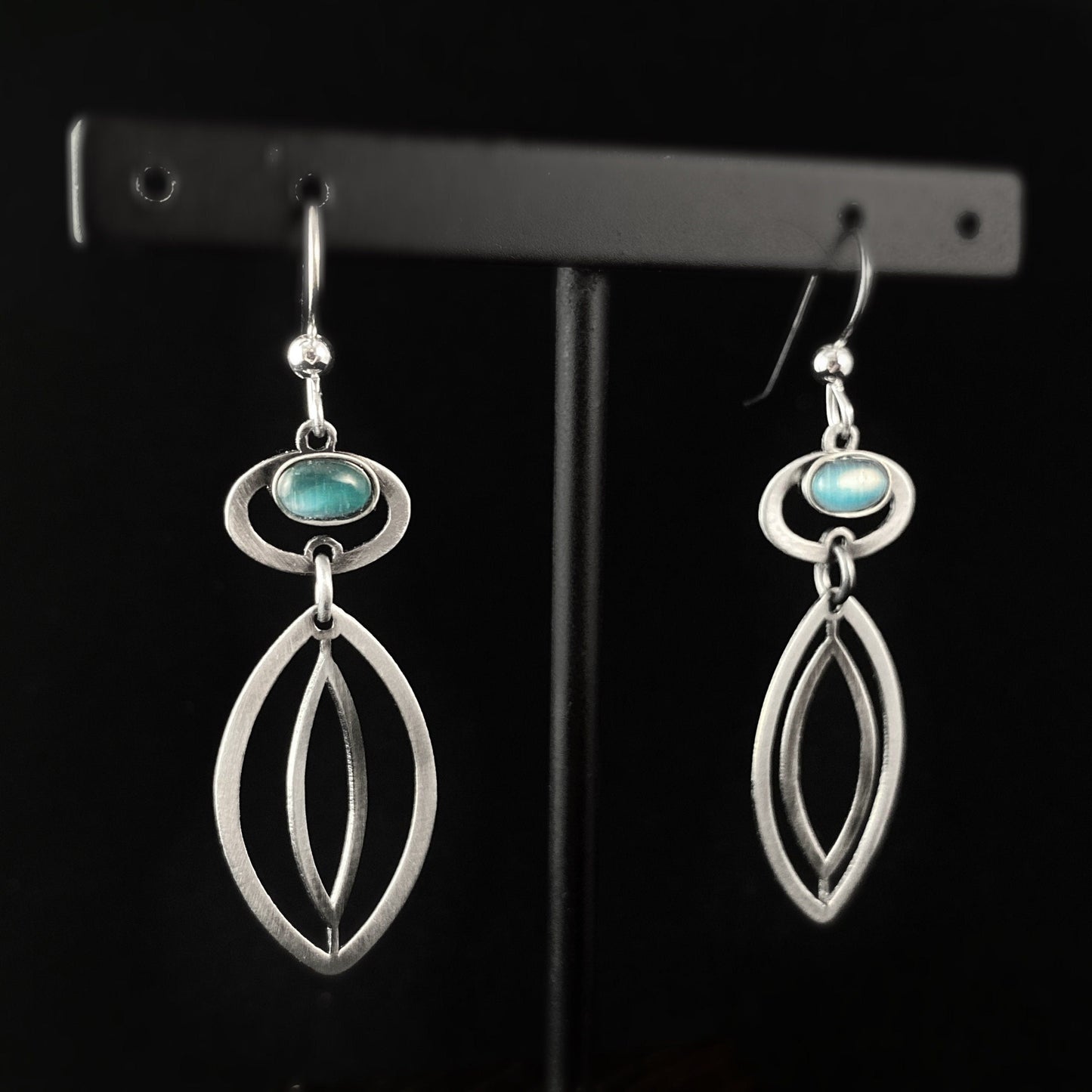 Lightweight Handmade Geometric Aluminum Earrings, Blue Oval Eye