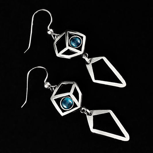 Lightweight Handmade Geometric Aluminum Earrings, Blue/Silver Cubist