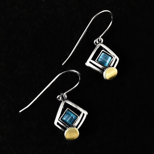 Lightweight Handmade Geometric Aluminum Earrings, Blue/Silver Missing Piece