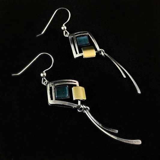 Lightweight Handmade Geometric Aluminum Earrings, Blue Square