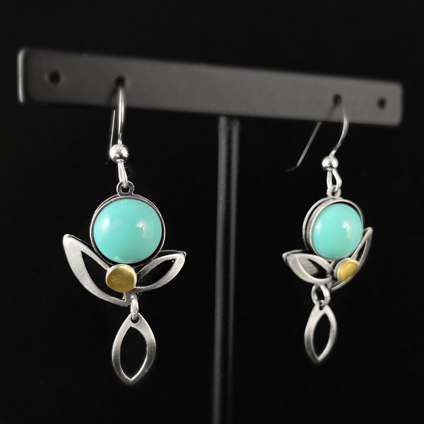 Lightweight Handmade Geometric Aluminum Earrings, Floral Turquoise Circles