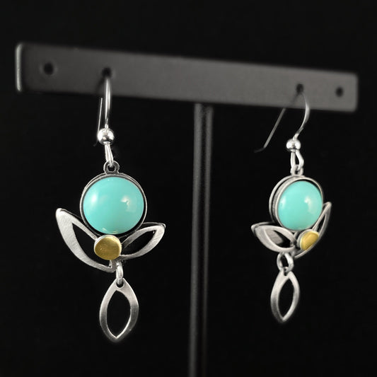 Lightweight Handmade Geometric Aluminum Earrings, Floral Turquoise Circles