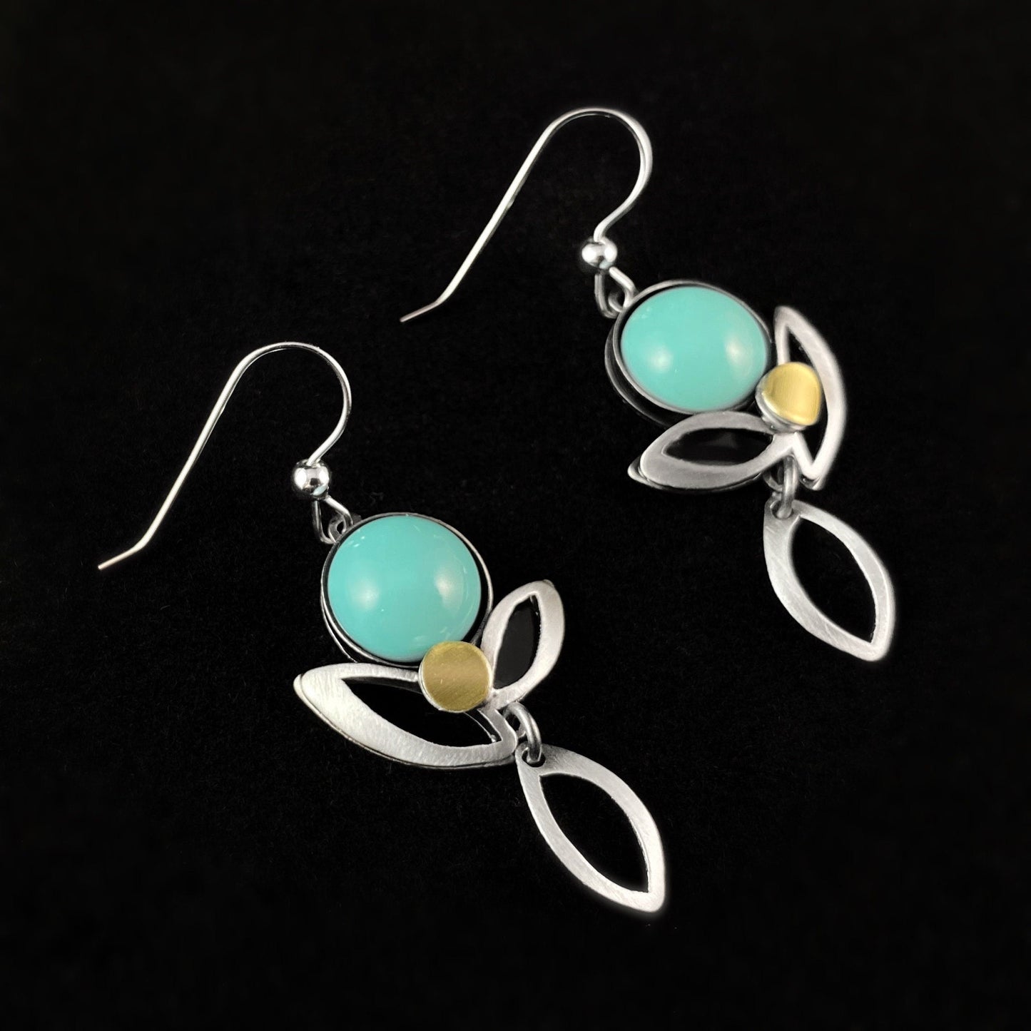 Lightweight Handmade Geometric Aluminum Earrings, Floral Turquoise Circles