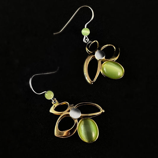 Lightweight Handmade Geometric Aluminum Earrings, Gold and Green Bouquet