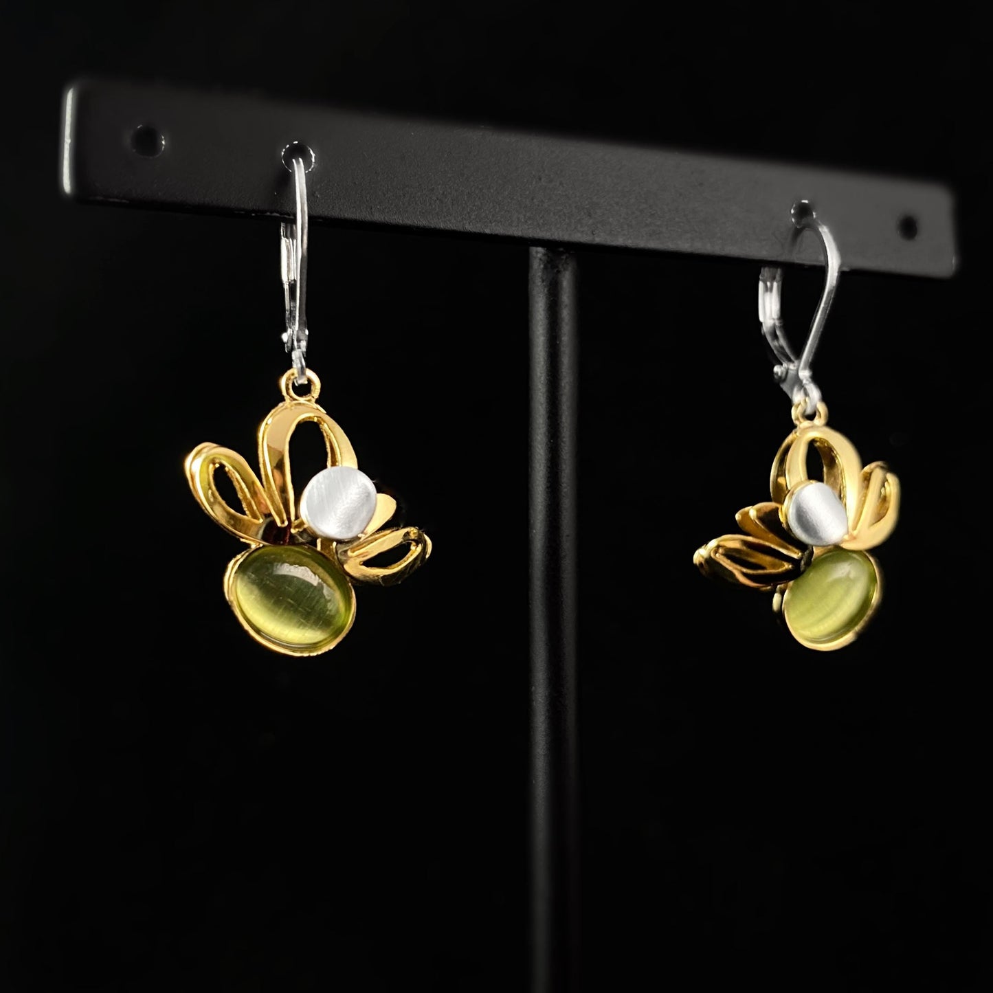Lightweight Handmade Geometric Aluminum Earrings, Gold/Green, New Growth