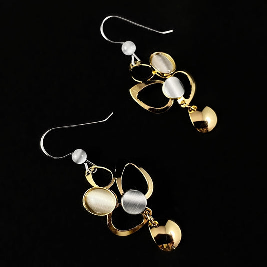 Lightweight Handmade Geometric Aluminum Earrings, Gray/Gold, Leaves