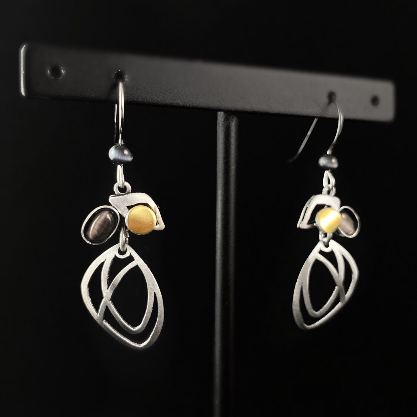 Lightweight Handmade Geometric Aluminum Earrings, Gray Leaf/Petals