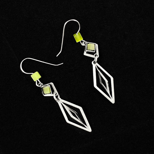 Lightweight Handmade Geometric Aluminum Earrings, Green Diamond