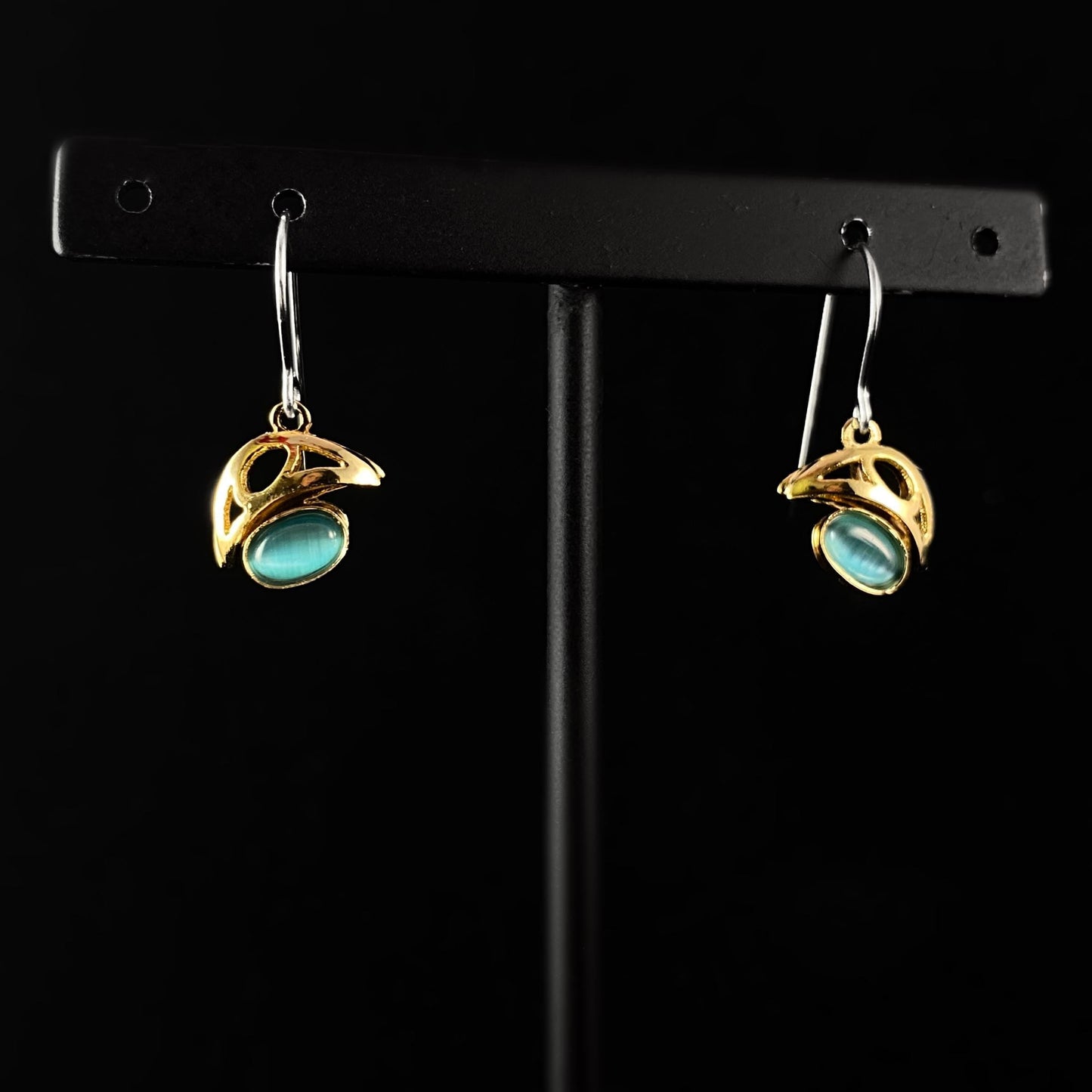 Lightweight Handmade Geometric Aluminum Earrings, Green/Gold, Gilded Eye