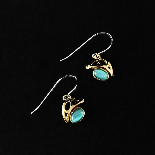 Lightweight Handmade Geometric Aluminum Earrings, Green/Gold, Gilded Eye