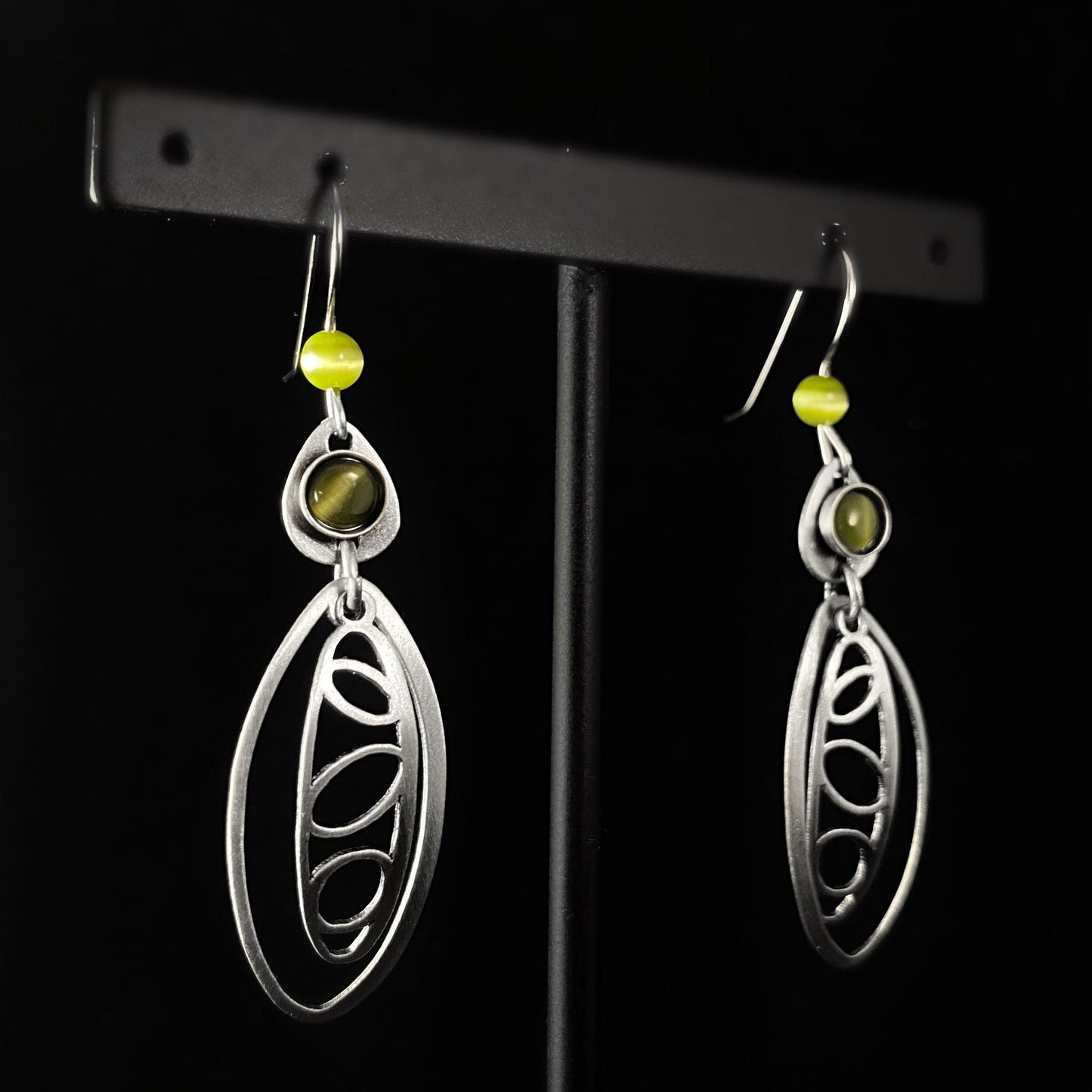 Lightweight Handmade Geometric Aluminum Earrings, Green Ovals