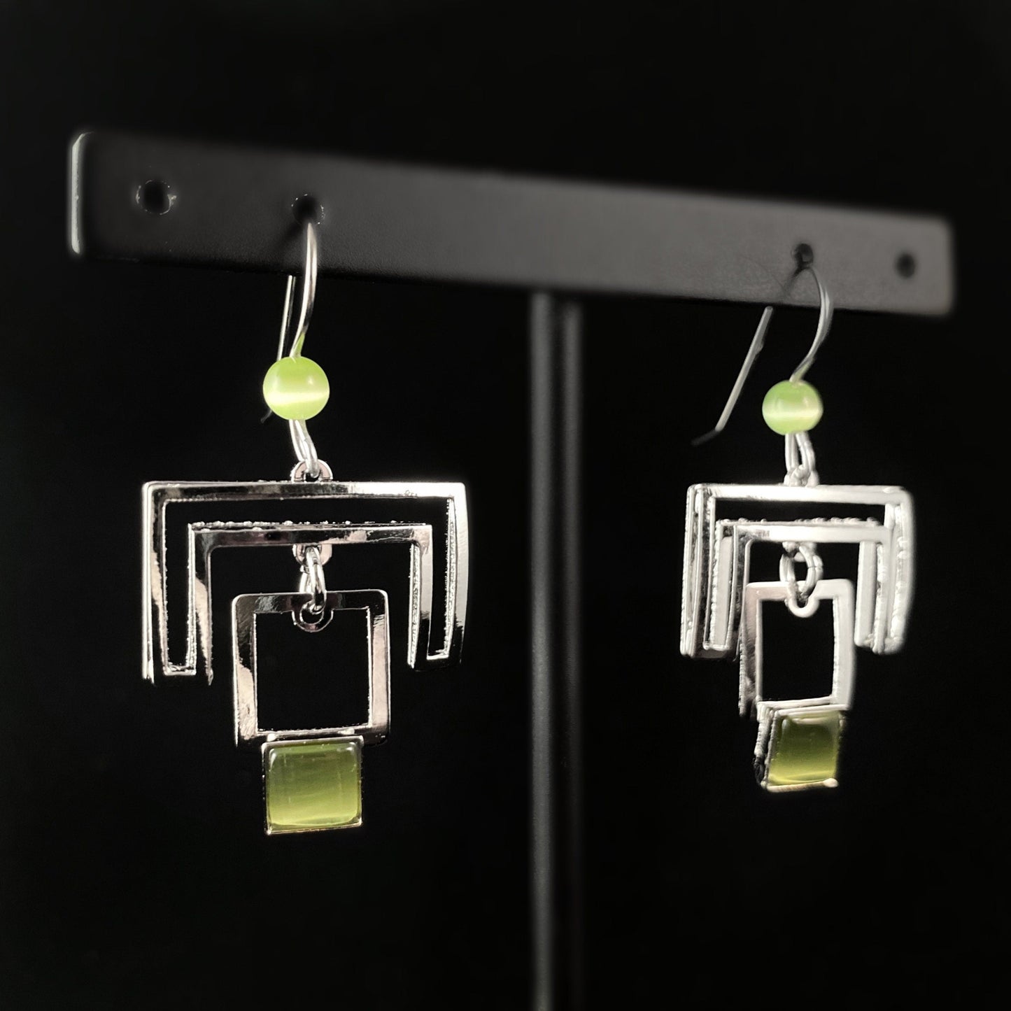 Lightweight Handmade Geometric Aluminum Earrings, Green Squares
