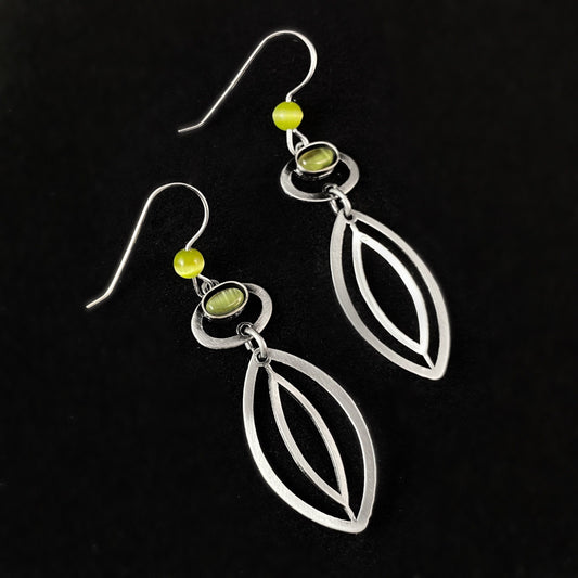 Lightweight Handmade Geometric Aluminum Earrings, Green Sun/Eye