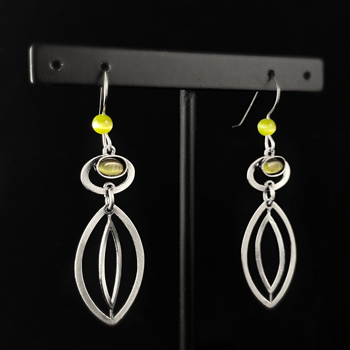 Lightweight Handmade Geometric Aluminum Earrings, Green Sun/Eye