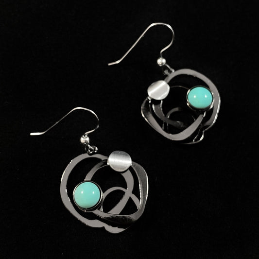 Lightweight Handmade Geometric Aluminum Earrings, Gunmetal and Aqua Blue