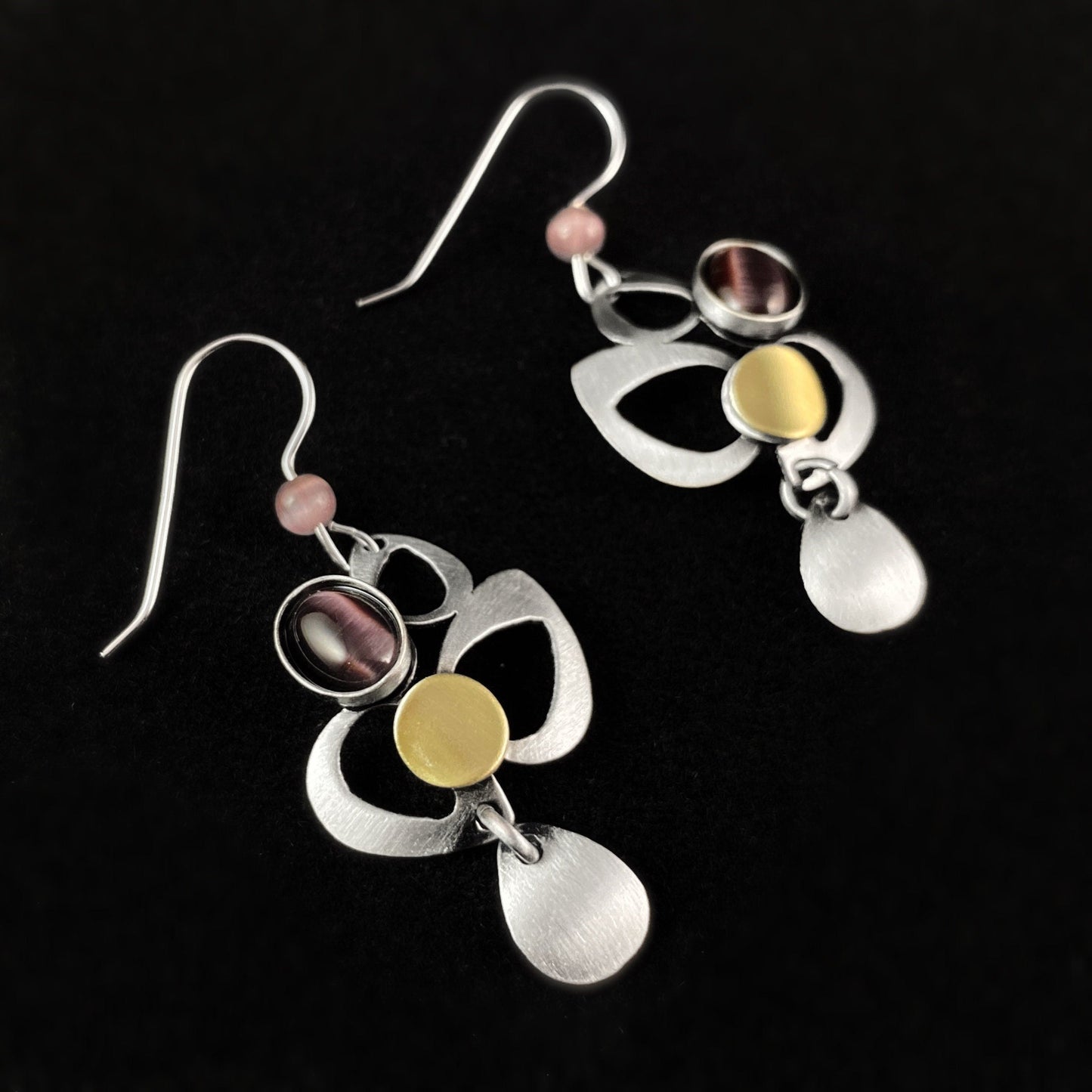 Lightweight Handmade Geometric Aluminum Earrings, Purple and Gold Leaves