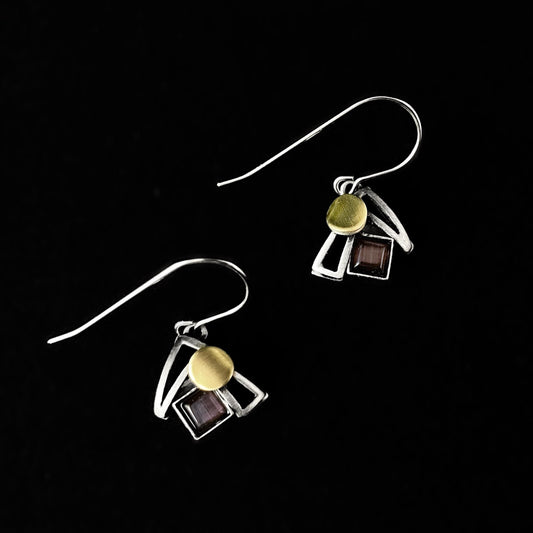 Lightweight Handmade Geometric Aluminum Earrings, Purple/Silver, Triplicate