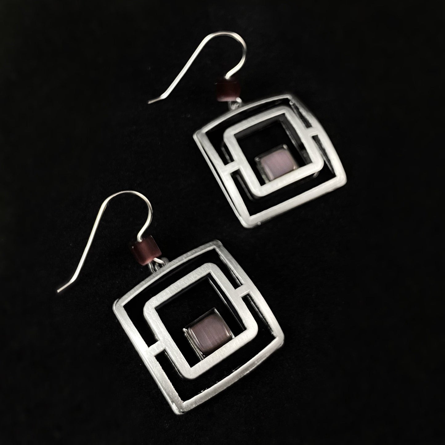 Lightweight Handmade Geometric Aluminum Earrings, Purple Square Maze