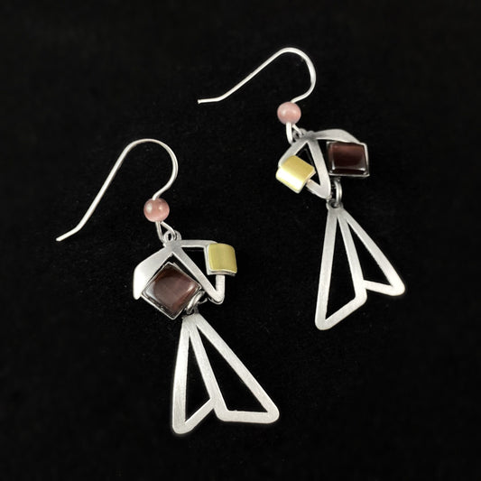 Lightweight Handmade Geometric Aluminum Earrings, Purple Triangles