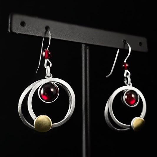 Lightweight Handmade Geometric Aluminum Earrings, Red/Silver Solar System
