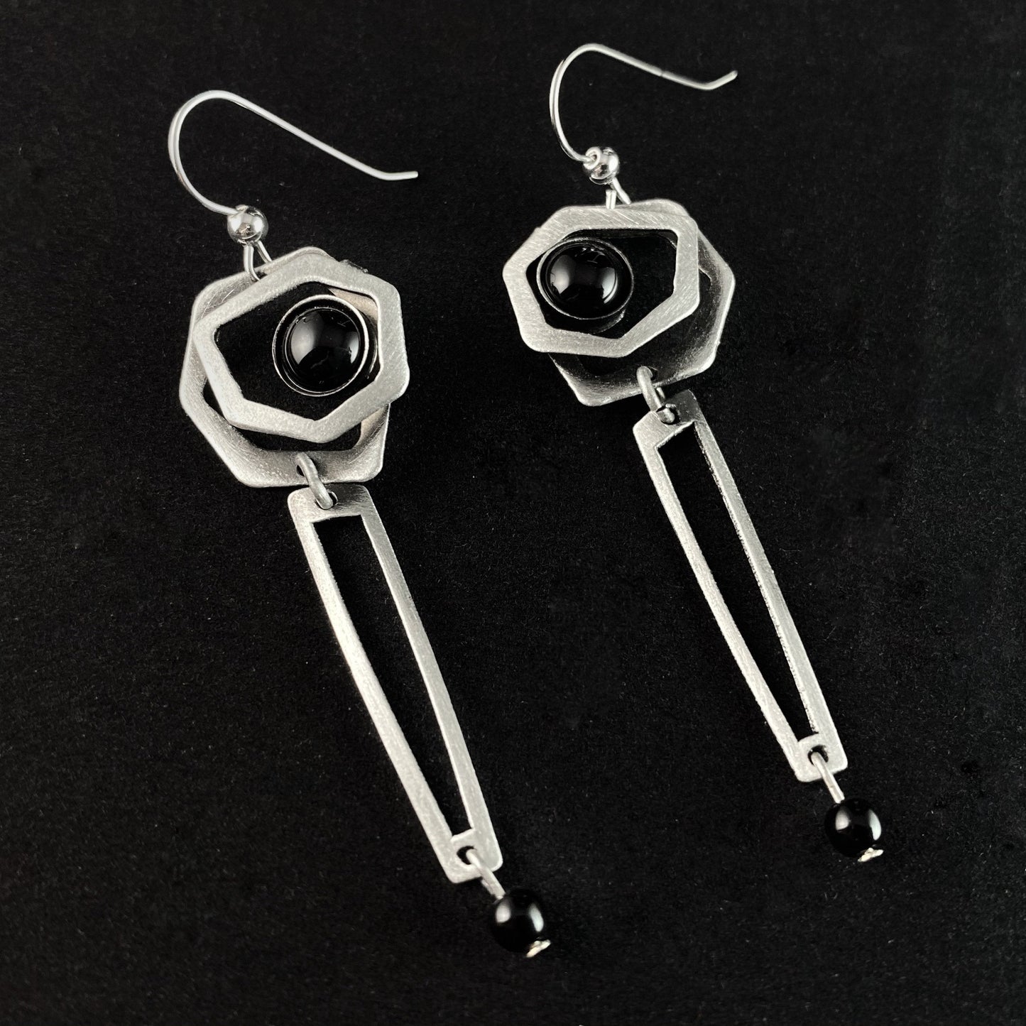 Lightweight Handmade Geometric Aluminum Earrings, Silver and Black