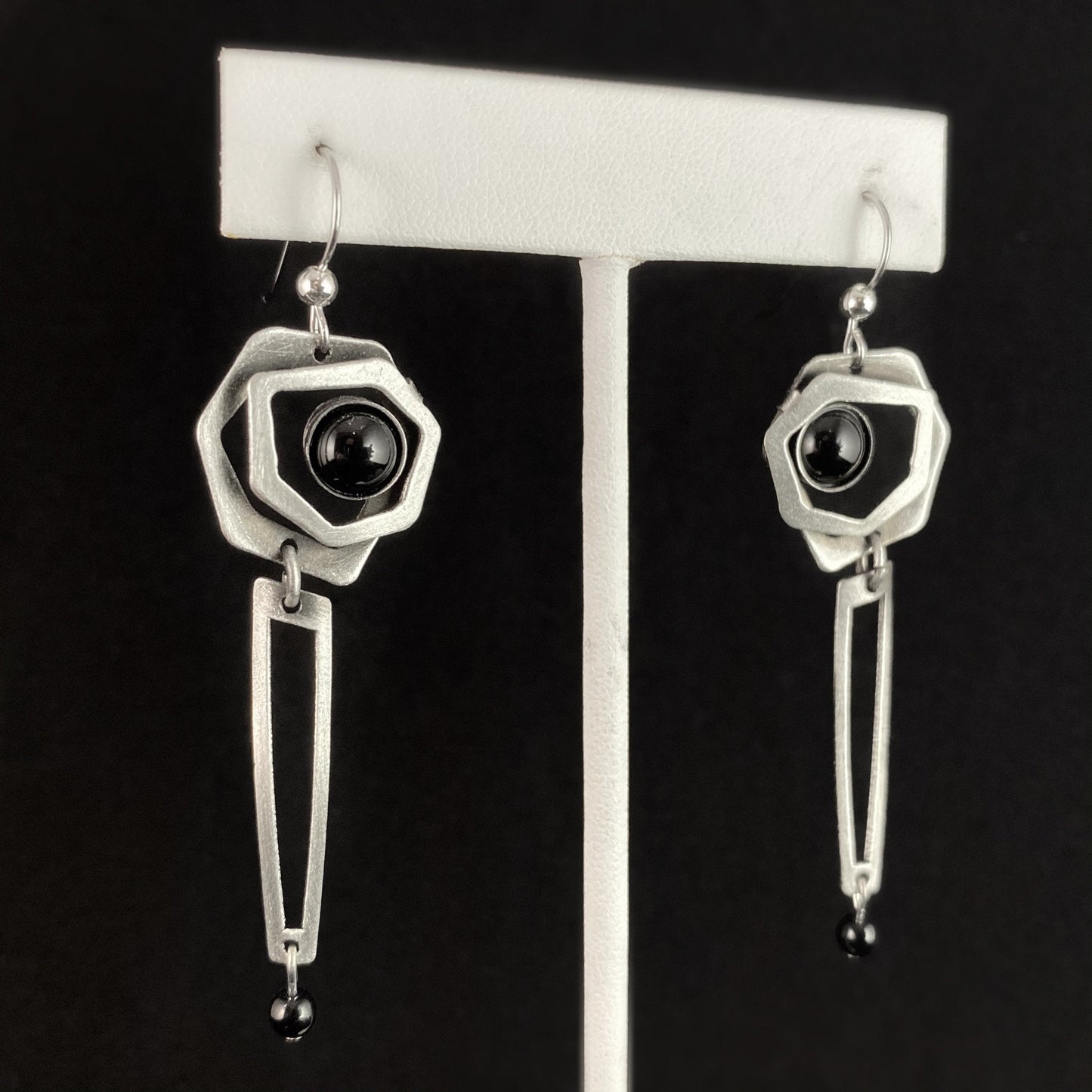 Lightweight Handmade Geometric Aluminum Earrings, Silver and Black