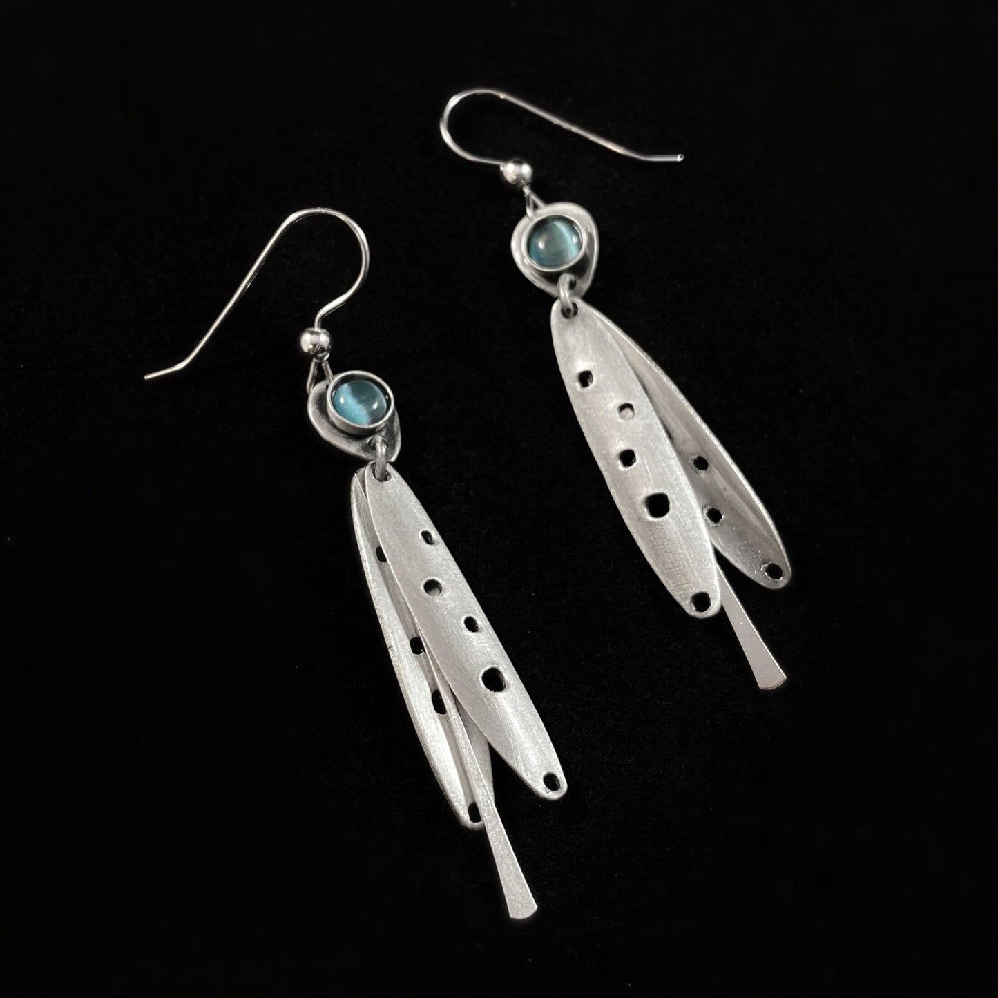 Lightweight Handmade Geometric Aluminum Earrings, Silver and Blue