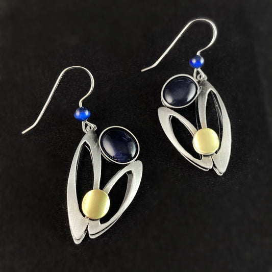 Lightweight Handmade Geometric Aluminum Earrings, Silver and Blue
