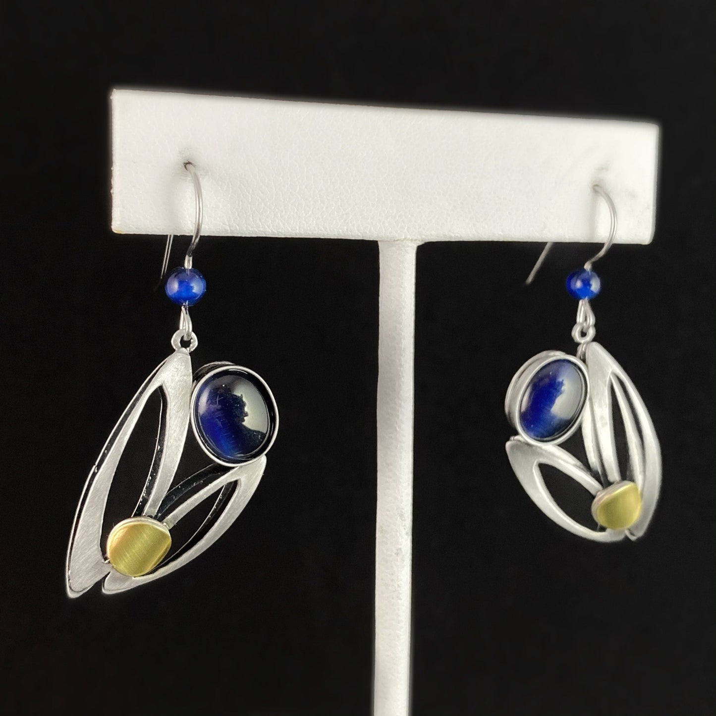 Lightweight Handmade Geometric Aluminum Earrings, Silver and Blue