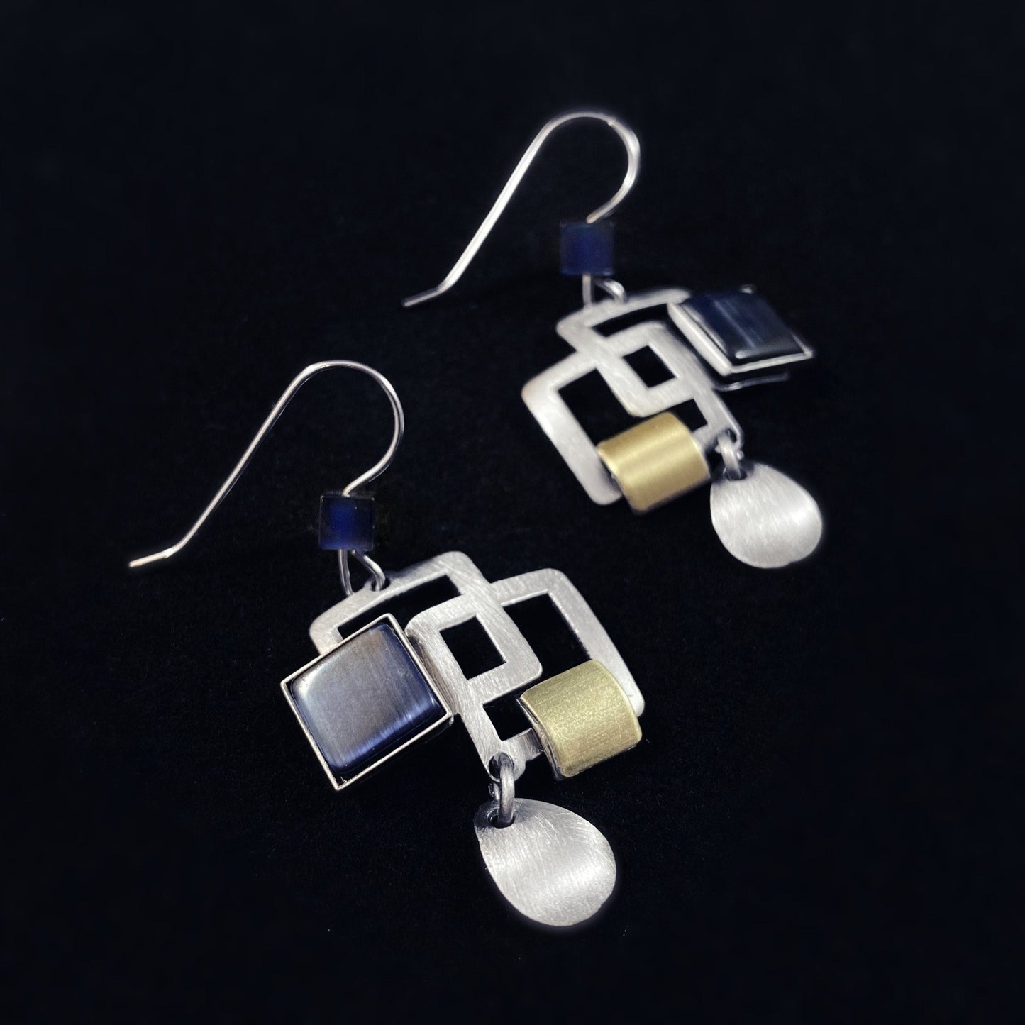Lightweight Handmade Geometric Aluminum Earrings, Silver and Blue