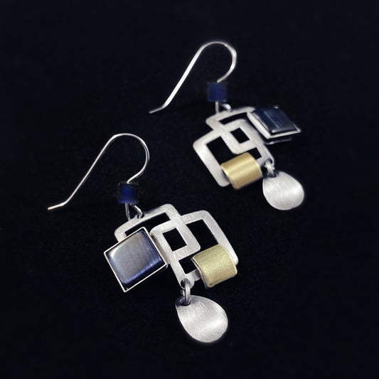 Lightweight Handmade Geometric Aluminum Earrings, Silver and Blue