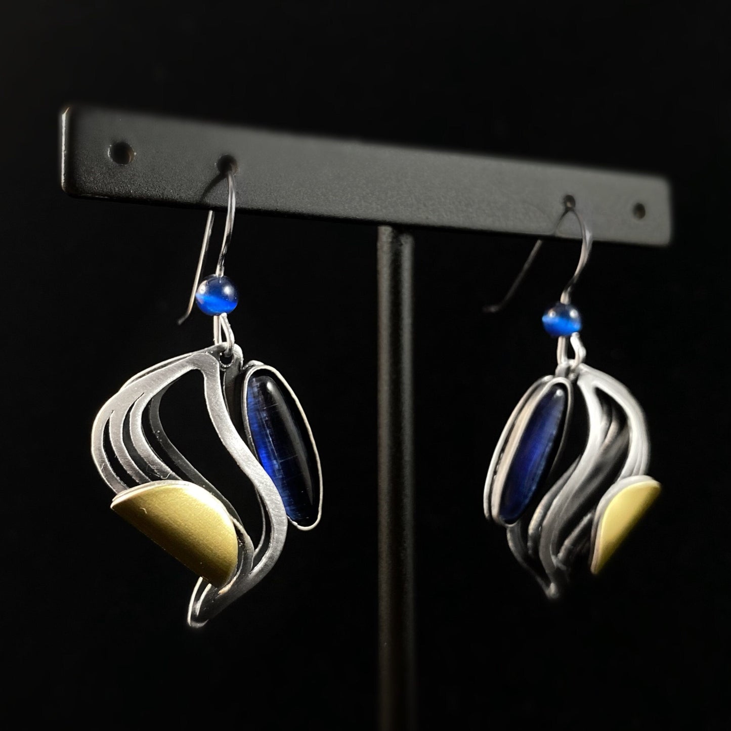 Lightweight Handmade Geometric Aluminum Earrings, Silver and Blue