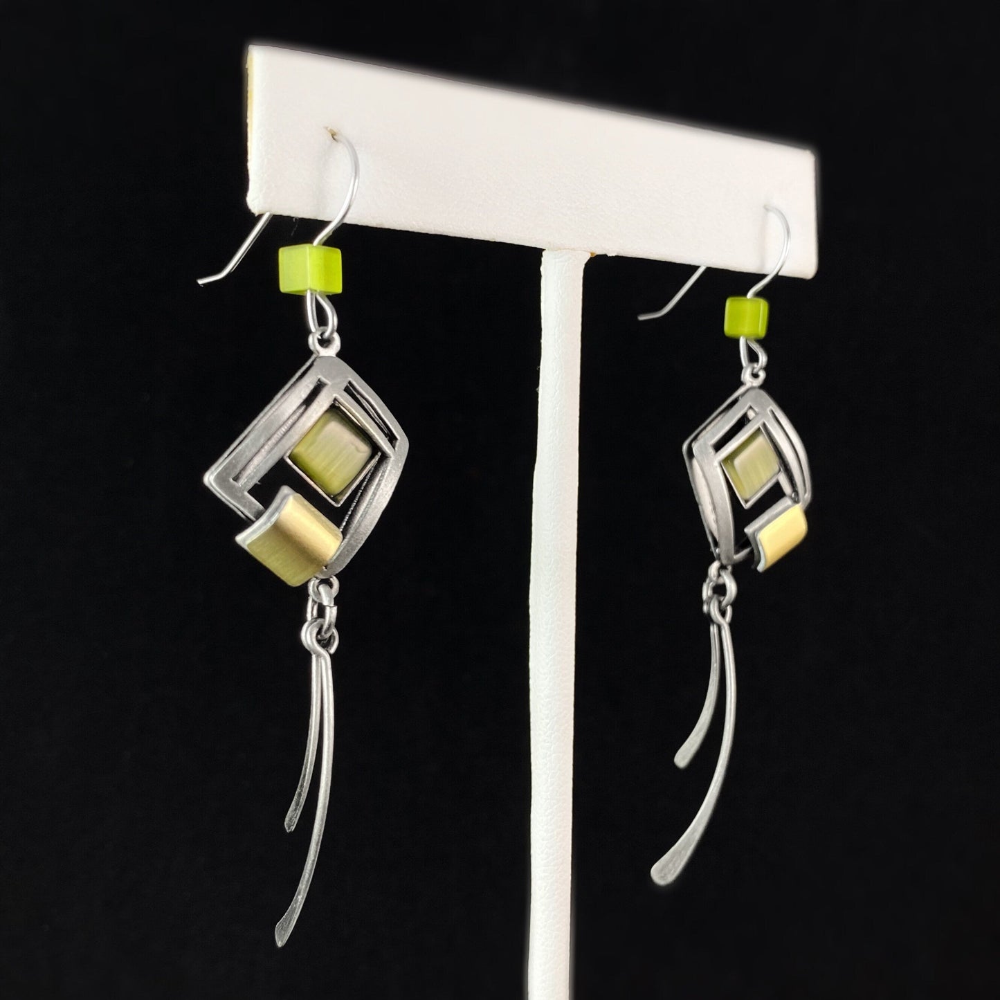 Lightweight Handmade Geometric Aluminum Earrings, Silver and Green