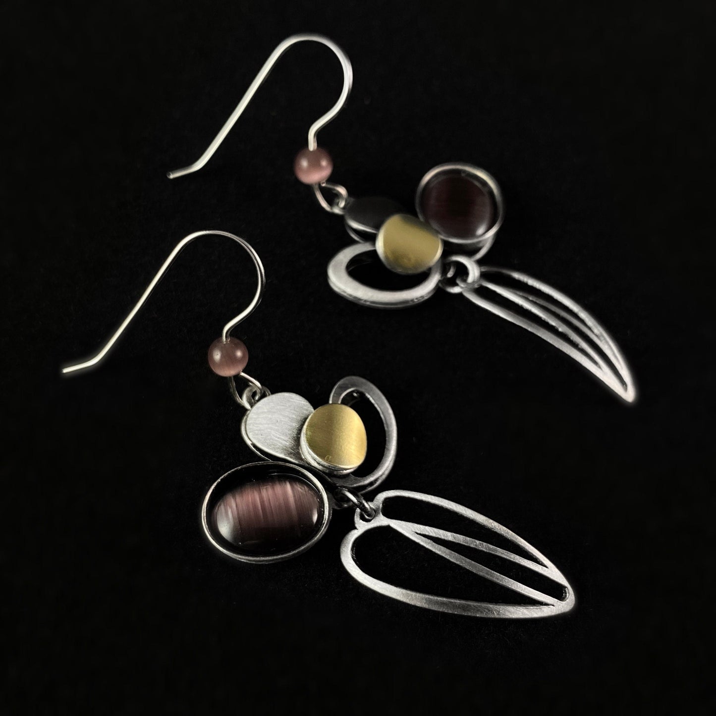 Lightweight Handmade Geometric Aluminum Earrings, Silver and Purple Petals
