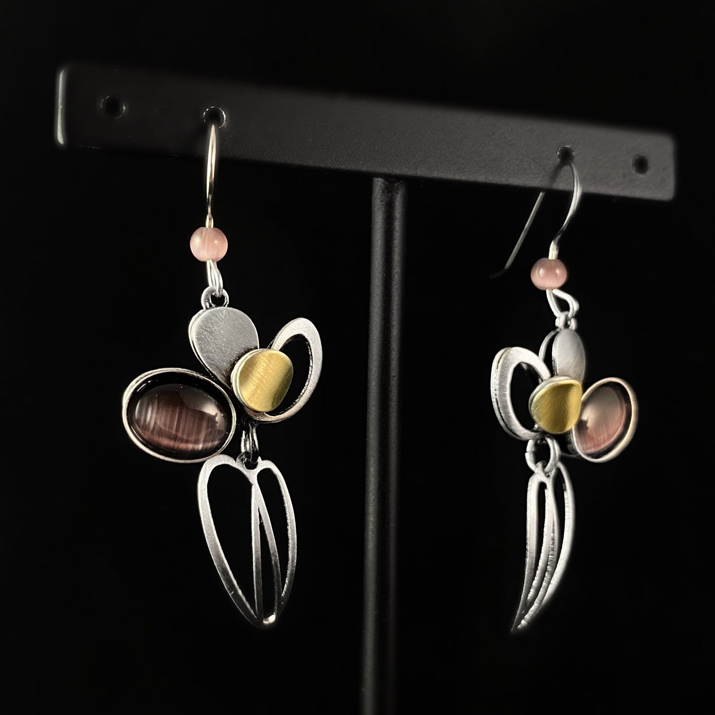 Lightweight Handmade Geometric Aluminum Earrings, Silver and Purple Petals