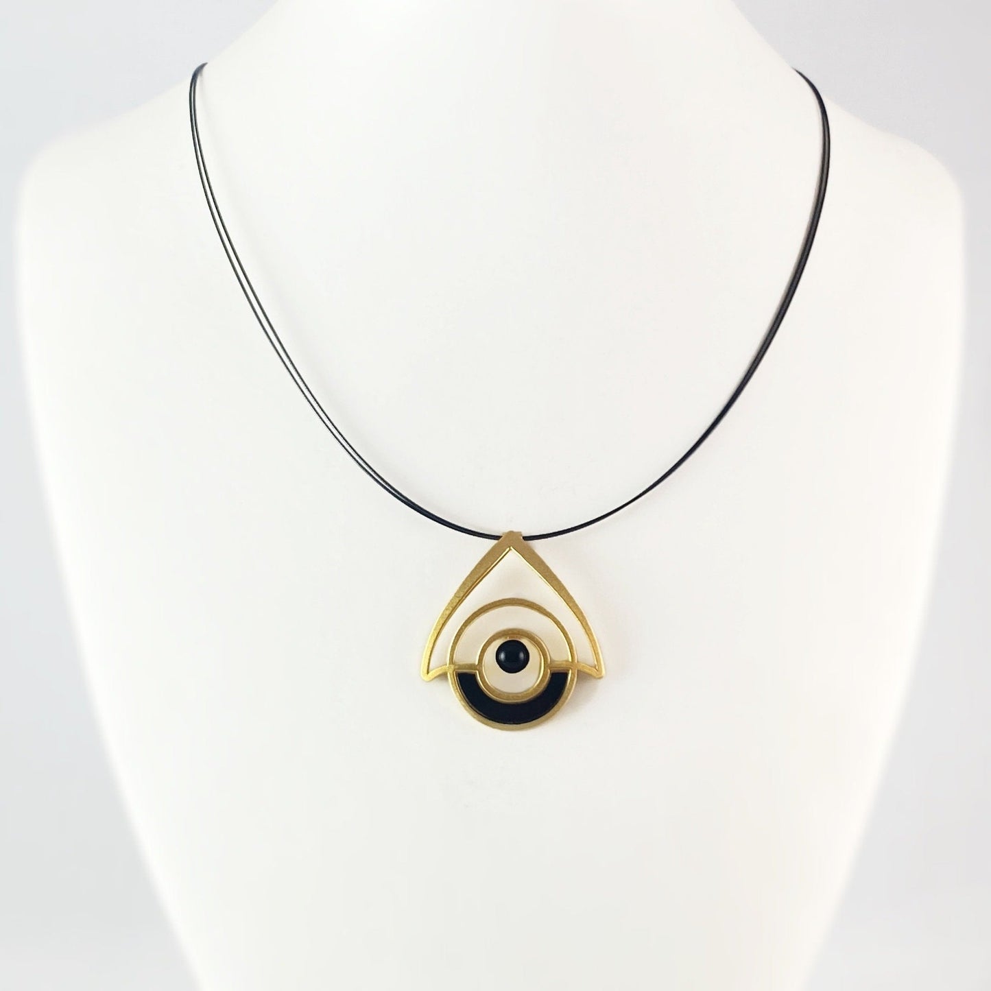 Lightweight Handmade Geometric Aluminum Necklace, Black/Gold Birdhouse
