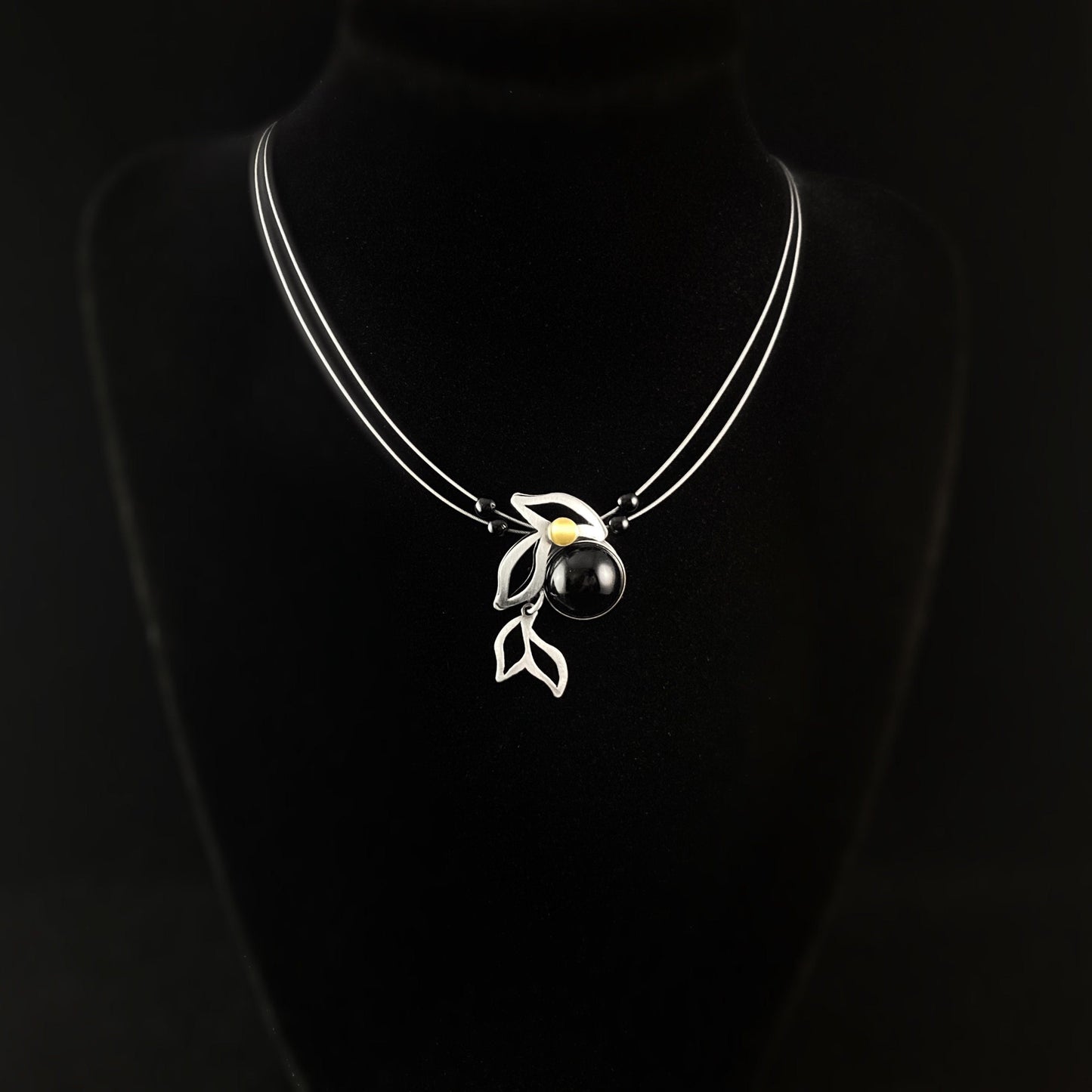 Lightweight Handmade Geometric Aluminum Necklace, Black Leaf/Fish