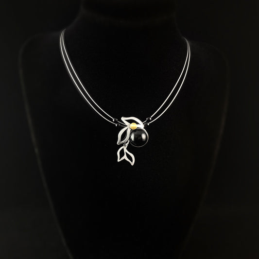 Lightweight Handmade Geometric Aluminum Necklace, Black Leaf/Fish