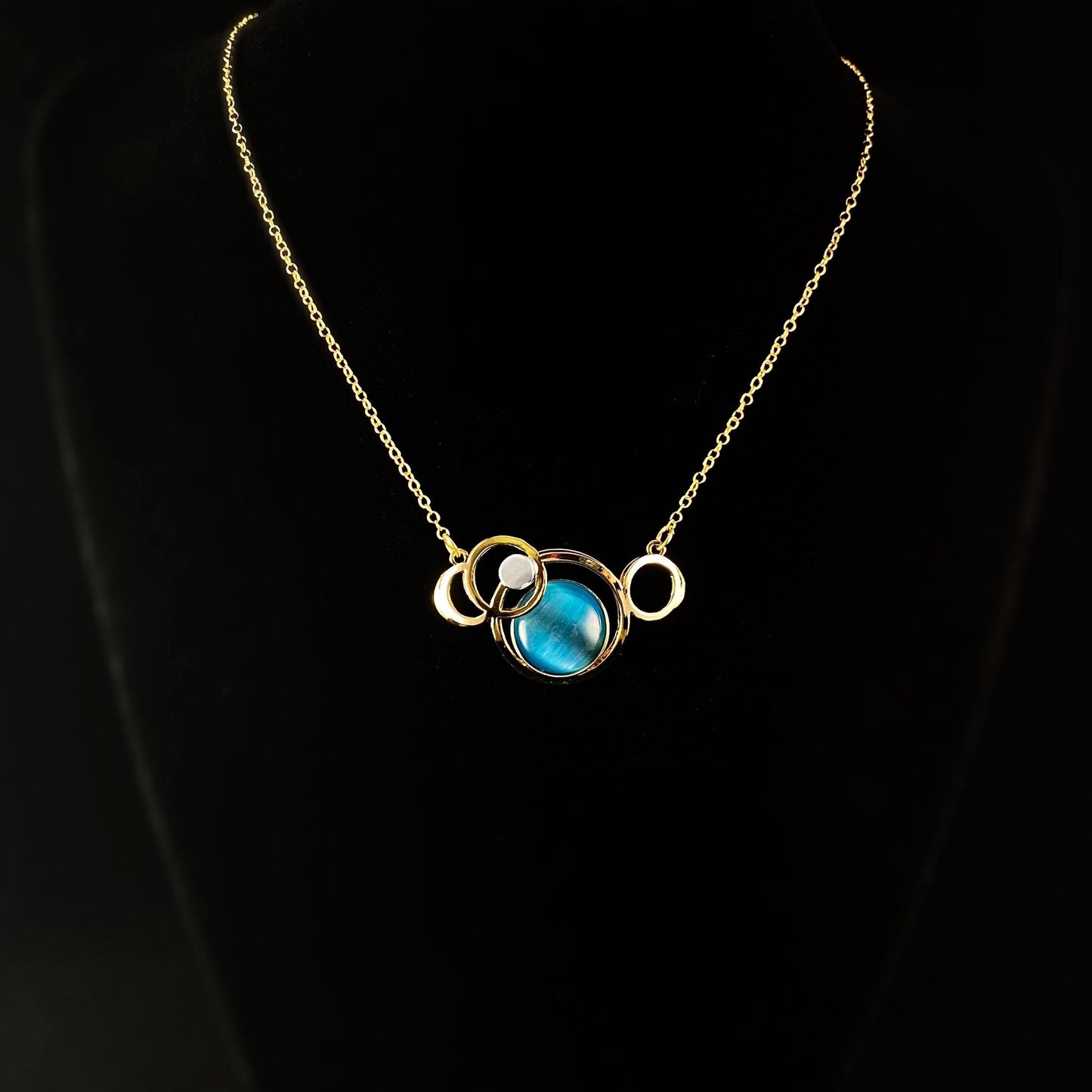 Lightweight Handmade Geometric Aluminum Necklace, Blue/Gold, Bubbles