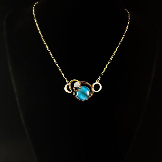 Lightweight Handmade Geometric Aluminum Necklace, Blue/Gold, Bubbles