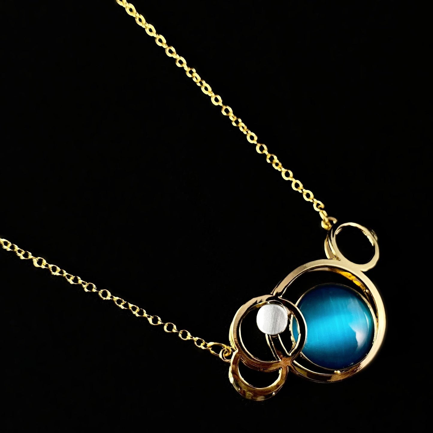 Lightweight Handmade Geometric Aluminum Necklace, Blue/Gold, Bubbles