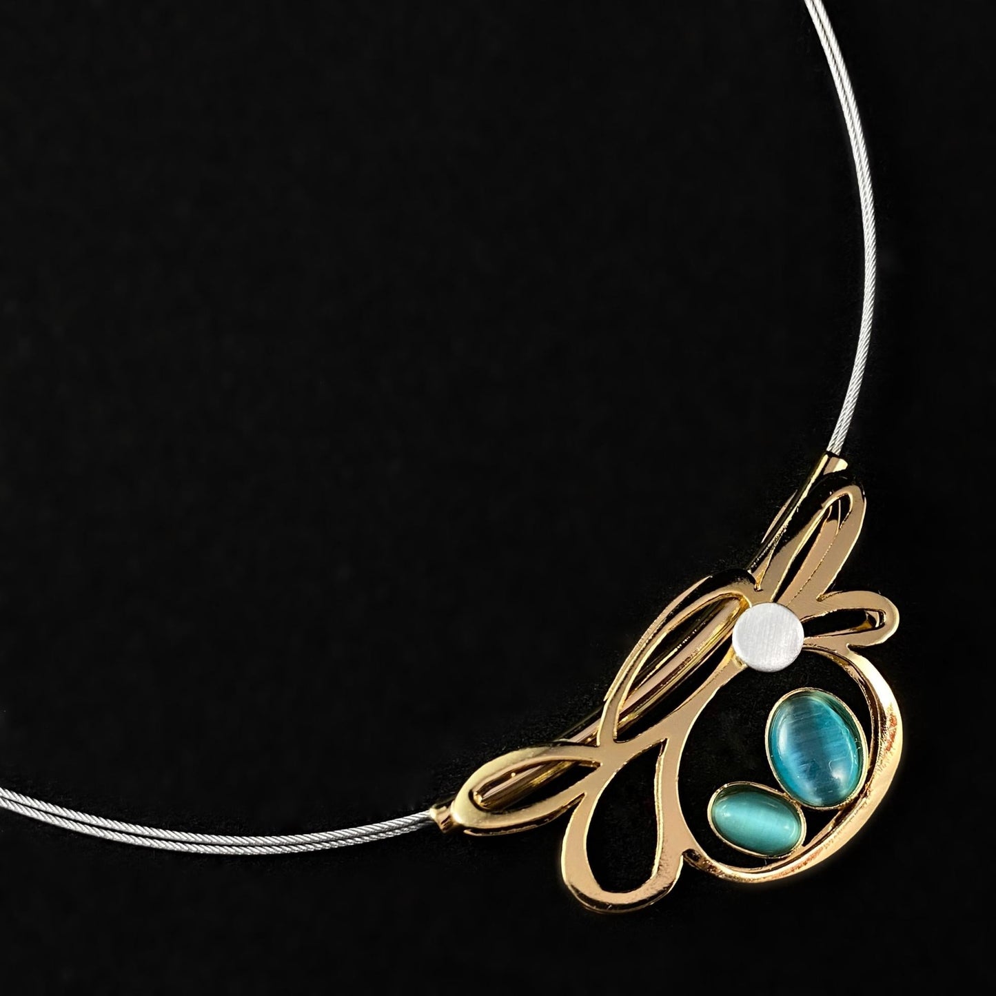 Lightweight Handmade Geometric Aluminum Necklace, Blue/Gold, Nest Egg