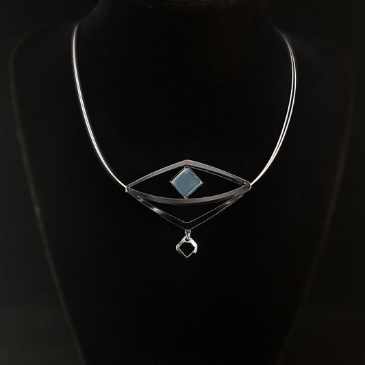 Lightweight Handmade Geometric Aluminum Necklace, Blue Gunmetal Diamond