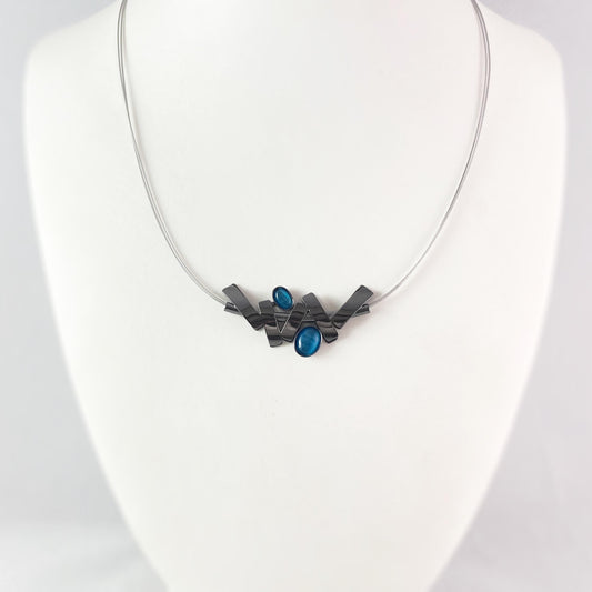 Lightweight Handmade Geometric Aluminum Necklace, Blue/Gunmetal, From Every Angle
