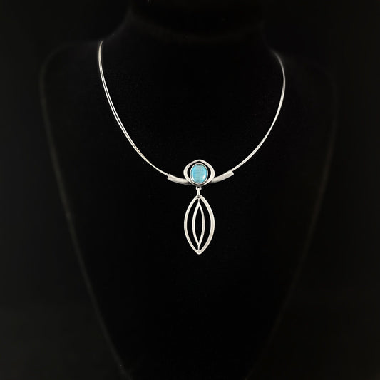 Lightweight Handmade Geometric Aluminum Necklace, Blue Oval Eye