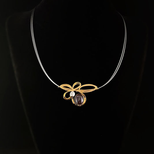 Lightweight Handmade Geometric Aluminum Necklace, Gold/Purple, Petals