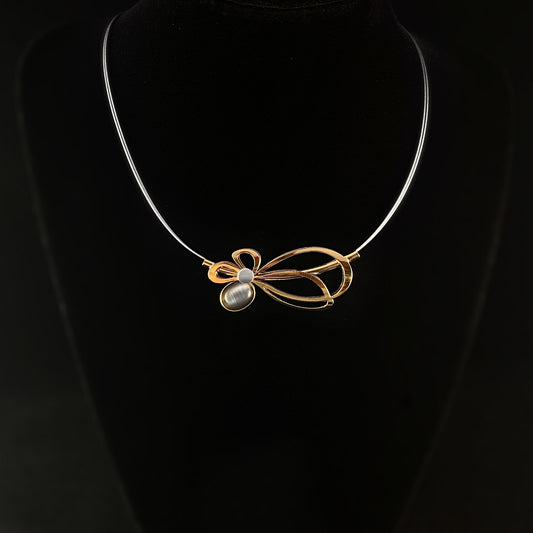 Lightweight Handmade Geometric Aluminum Necklace, Gray and Gold Ovals