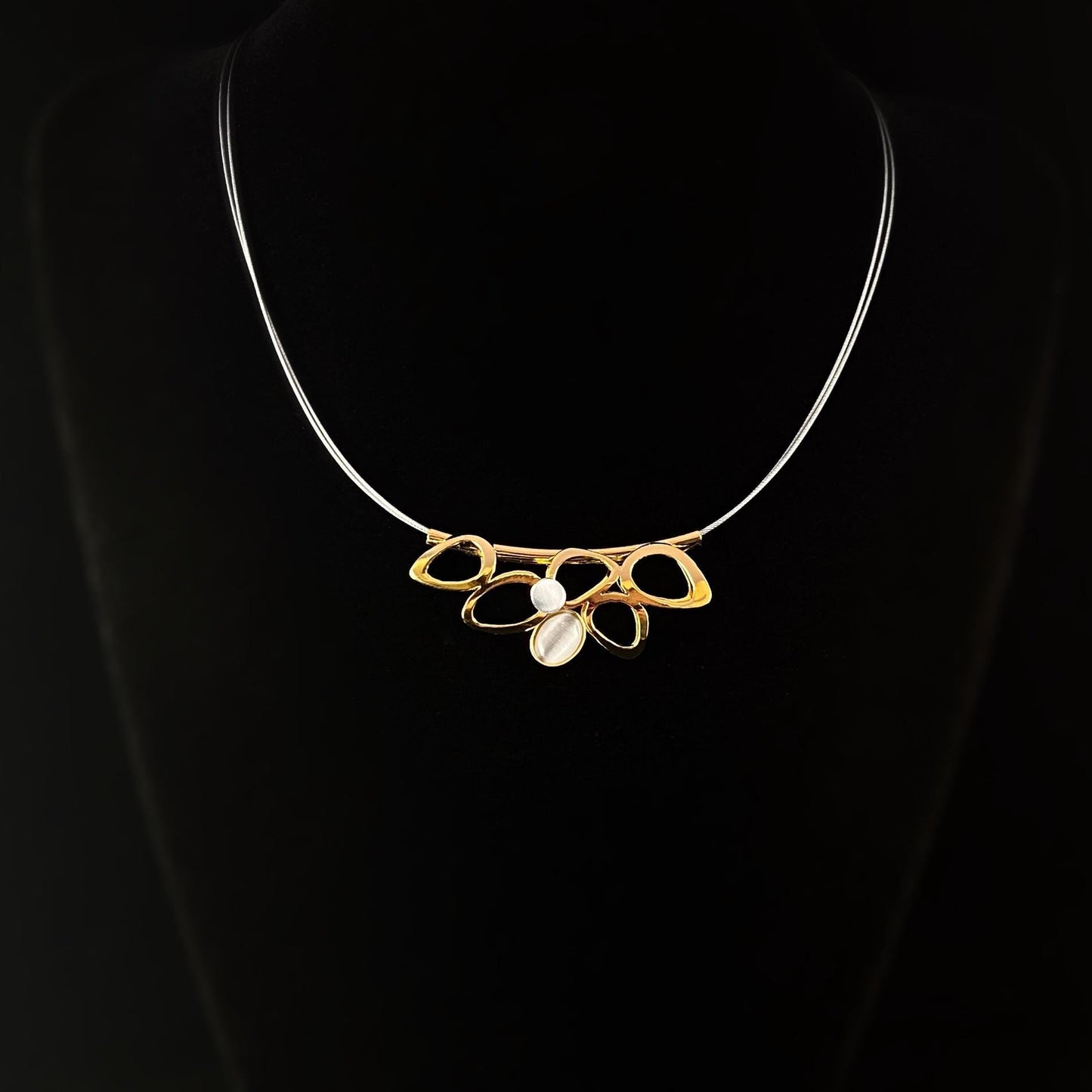 Lightweight Handmade Geometric Aluminum Necklace, Gray/Gold, Leaves